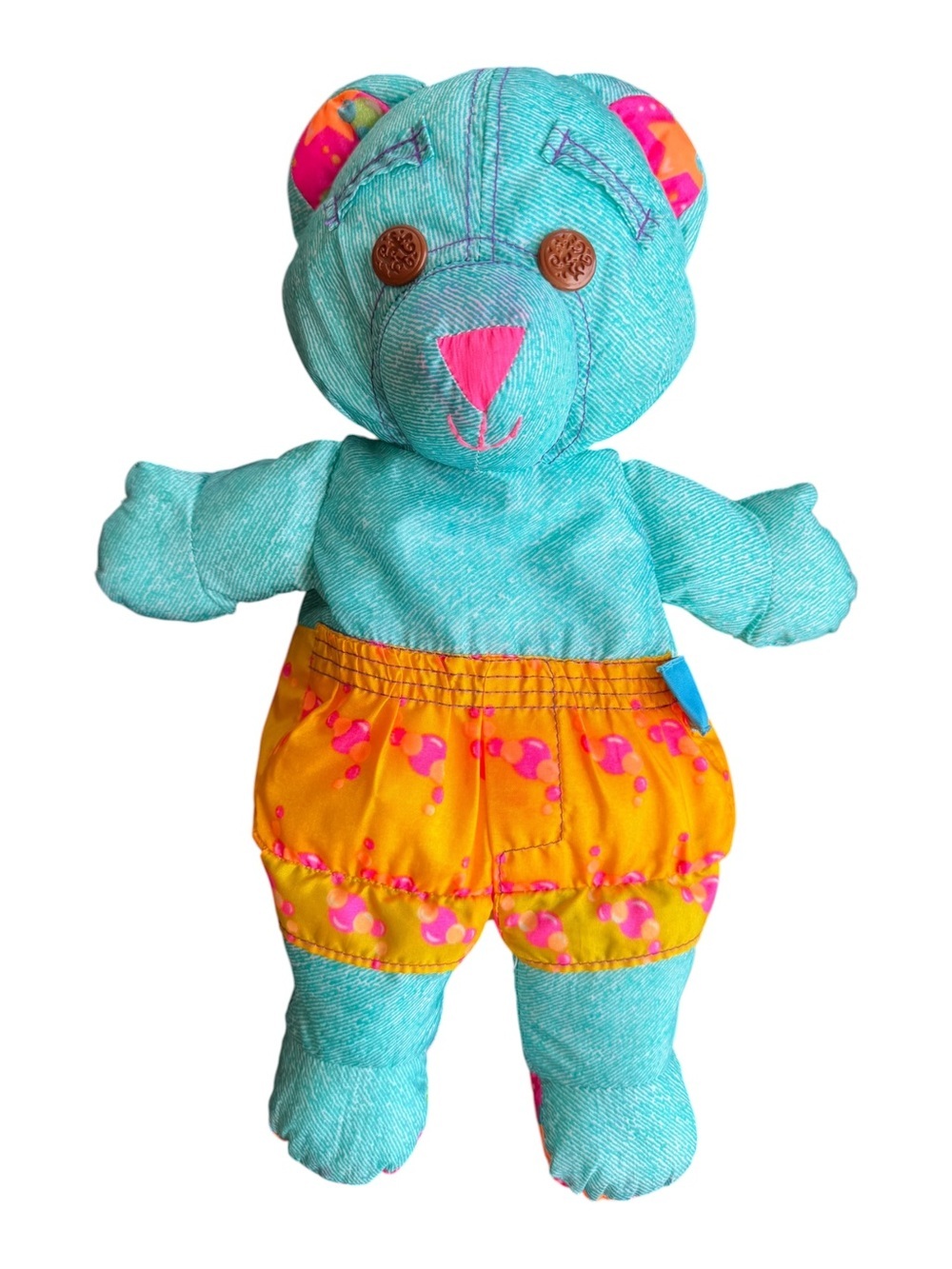 VTG 1996 Tyco Doodle Bear Splash Time Teal Orange Bubble Shorts Plush